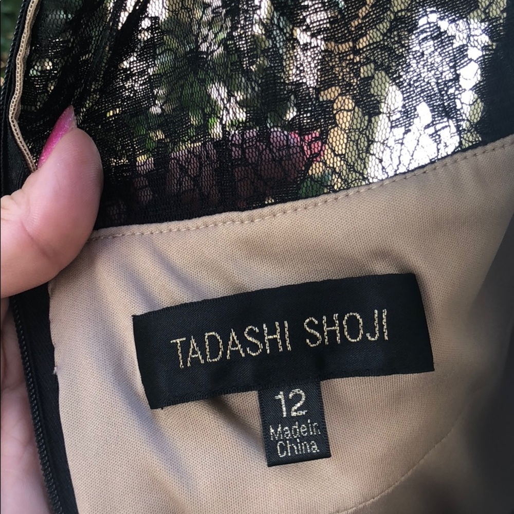 Tadashi Shoji Black Laced Tan lining Formal Dress - Picture 4 of 7